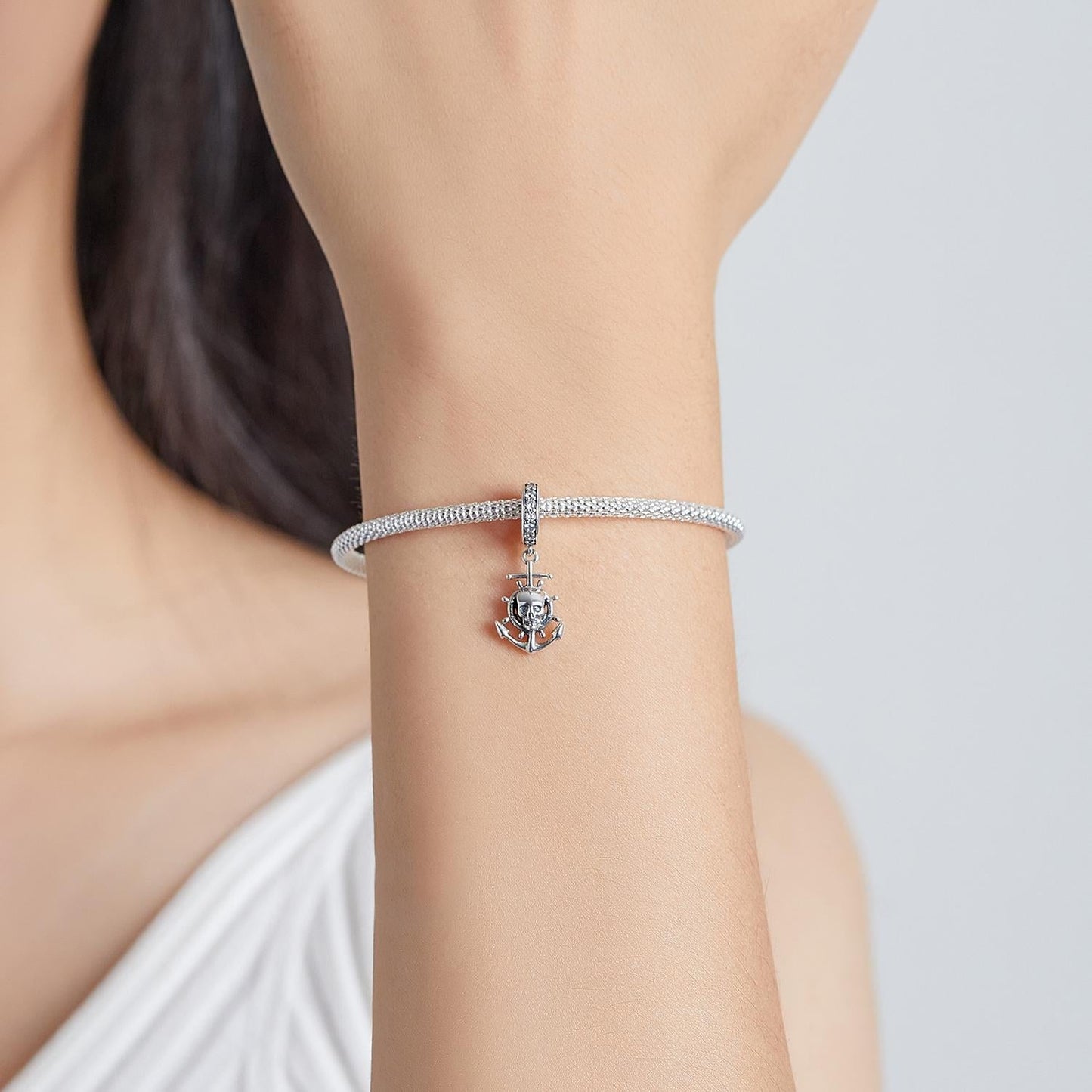 925 Sterling Silver Pirate Skull Pendant For Bracelet Or Necklace