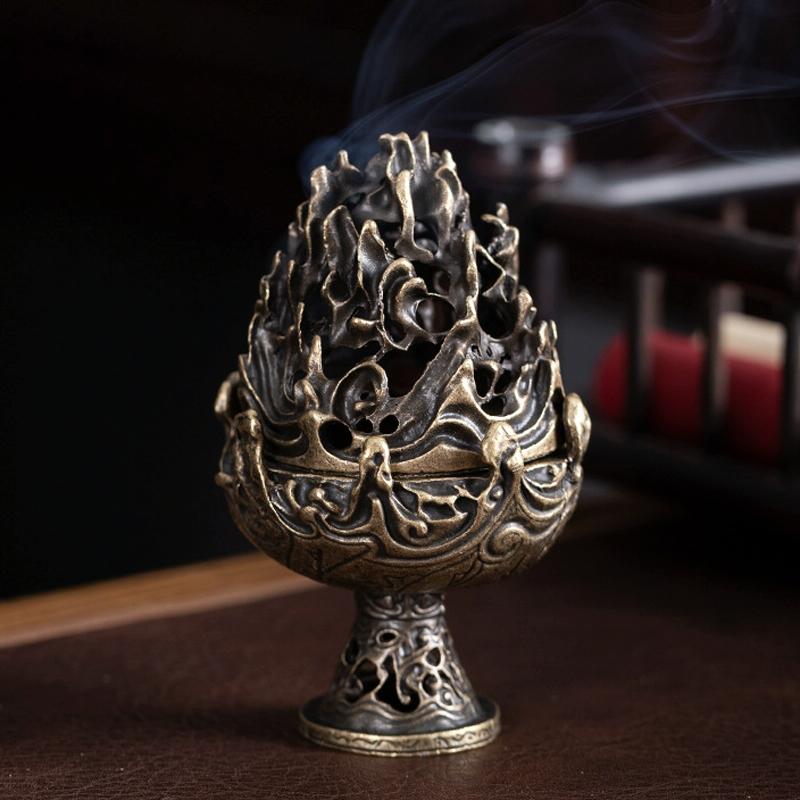Large Vintage Copper Incense Burner - Bronze Ornament