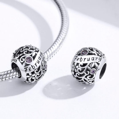 925 Sterling Silver Diy Birthstone Bracelet & Necklace Set February Style - February