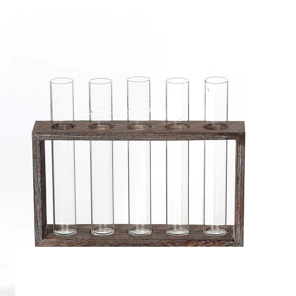 Minimalist Hydroponic Glass Vase With Wooden Frame For Coffee Shop Decor