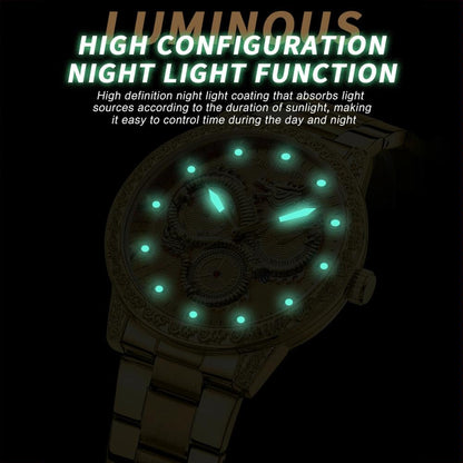 Dragon Embossed Luminous Waterproof Watch - Quartz - Full-Gold Black