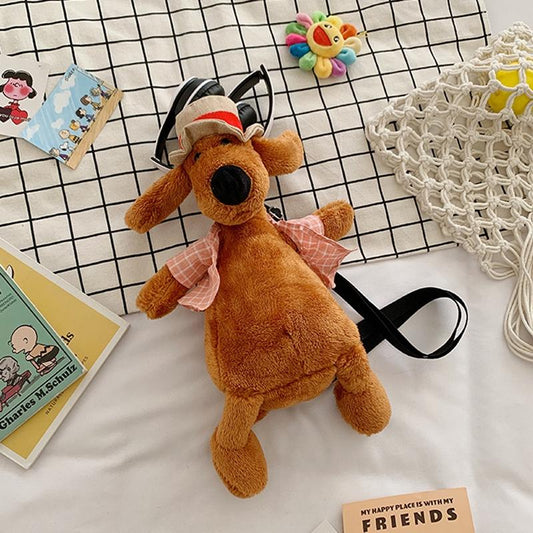 Adorable Cartoon Plush Shoulder Bag Duck White Green - Puppy Brown