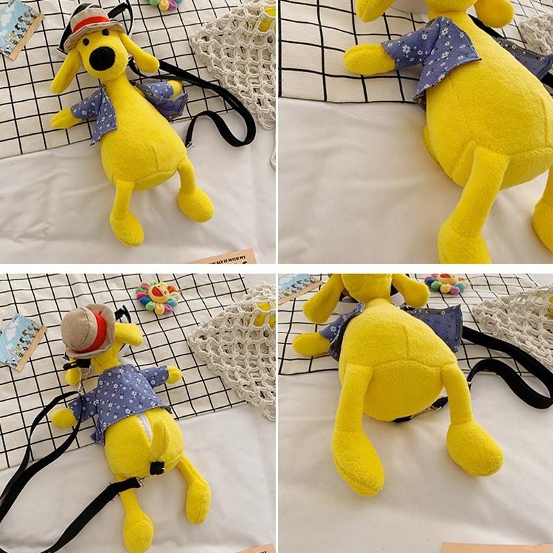 Adorable Cartoon Plush Shoulder Bag Duck White Green - Puppy Brown