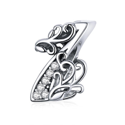 925 Sterling Silver Relief Number Series 0 9 Beads For Diy Bracelets & Necklaces Style - 1