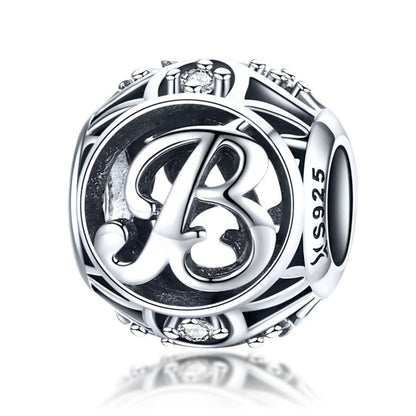 925 Sterling Silver Personalized Letter Beads For Diy Bracelets & Necklaces Style - B
