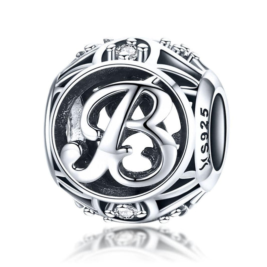 925 Sterling Silver Personalized Letter Beads For Diy Bracelets & Necklaces Style - B
