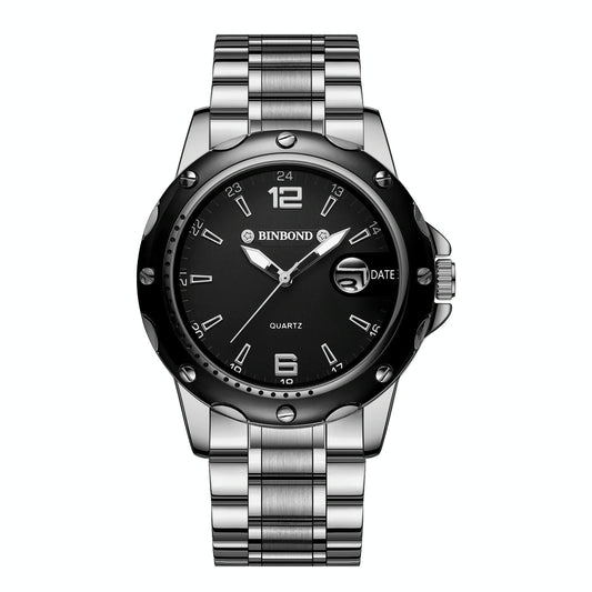 Waterproof Luminous Quartz Watch for Outdoor - White Steel-Black
