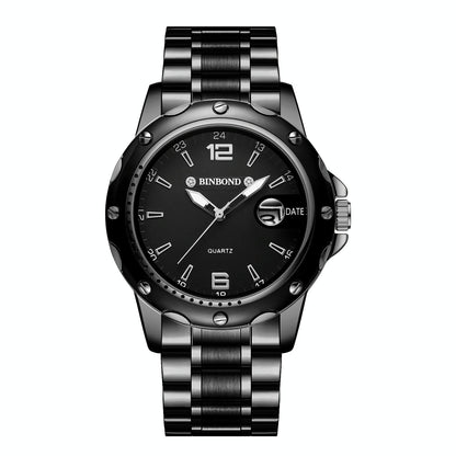 Waterproof Luminous Quartz Watch for Outdoor - White Steel-Black