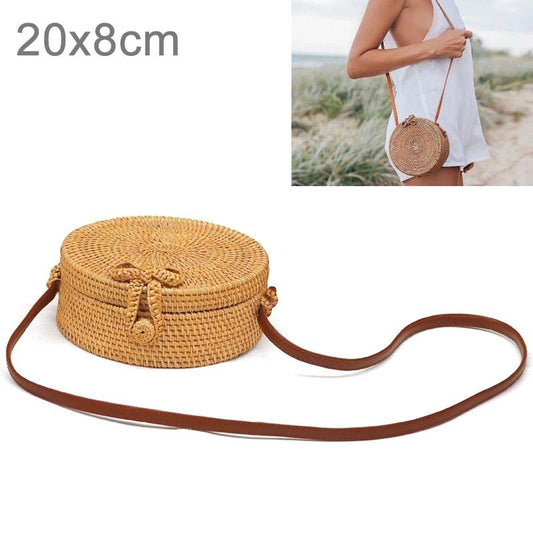 Handmade Bowknot Rattan Bag Vintage Art Beach Diagonal Bag 20X20X8Cm