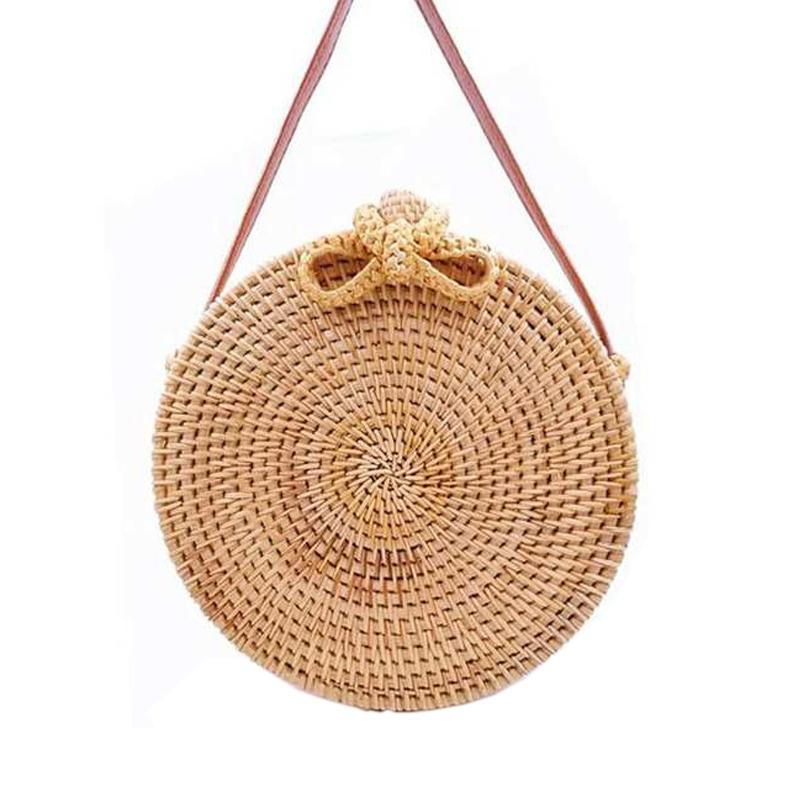 Handmade Bowknot Rattan Bag Vintage Art Beach Diagonal Bag 20X20X8Cm