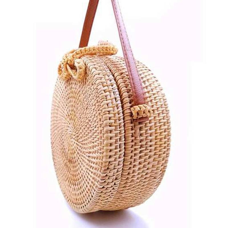 Handmade Bowknot Rattan Bag Vintage Art Beach Diagonal Bag 20X20X8Cm