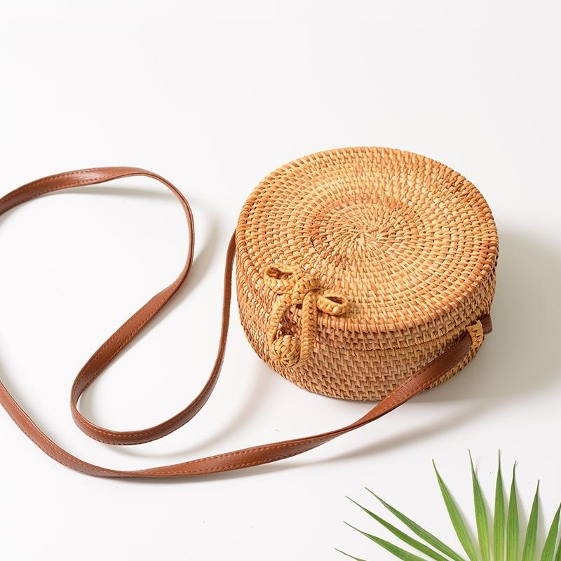 Handmade Bowknot Rattan Bag Vintage Art Beach Diagonal Bag 20X20X8Cm