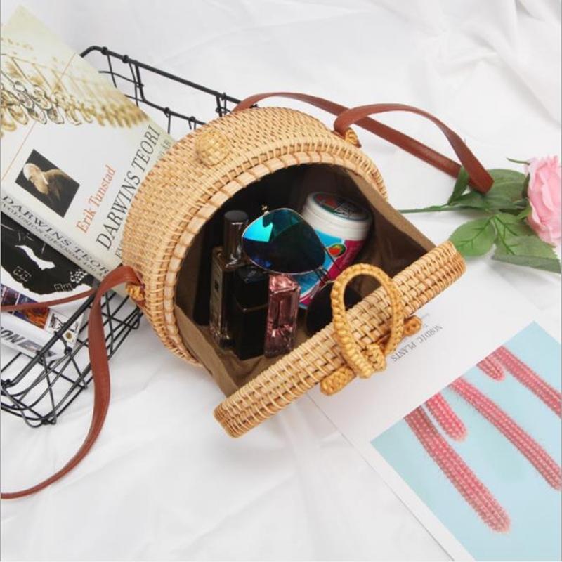 Handmade Bowknot Rattan Bag Vintage Art Beach Diagonal Bag 20X20X8Cm