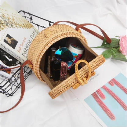 Handmade Bowknot Rattan Bag Vintage Art Beach Diagonal Bag 20X20X8Cm