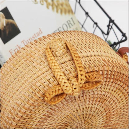Handmade Bowknot Rattan Bag Vintage Art Beach Diagonal Bag 20X20X8Cm