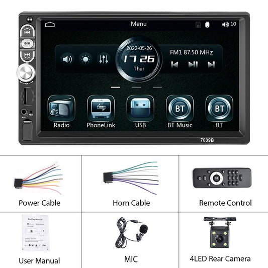 7 Inch Mp5 Bluetooth Carplay Player With Reversing Camera - Standard + 4 Lights