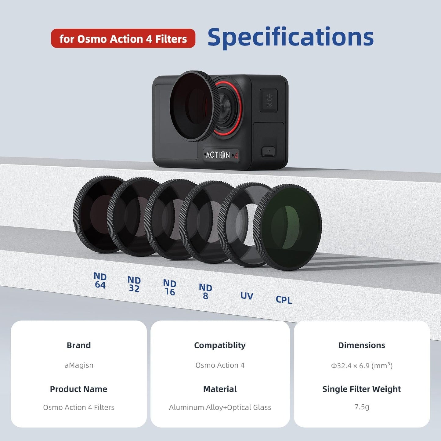 Waterproof Filter for Dji Action 4 Sports Camera - Cpl - Cpl
