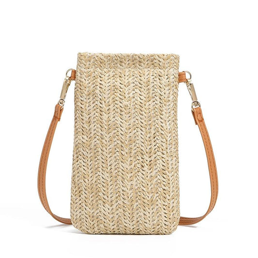 Stylish Straw Beach Bag With Shoulder Strap Cream