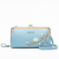 Black Embroidered Crossbody Wallet With Large Capacity - Blue