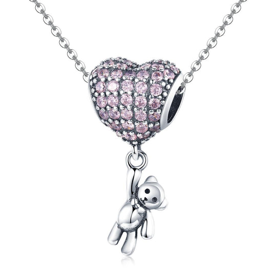 925 Sterling Silver Bear Balloon Bracelet With Zirconium Diamond Beads Style - Bead + Chain