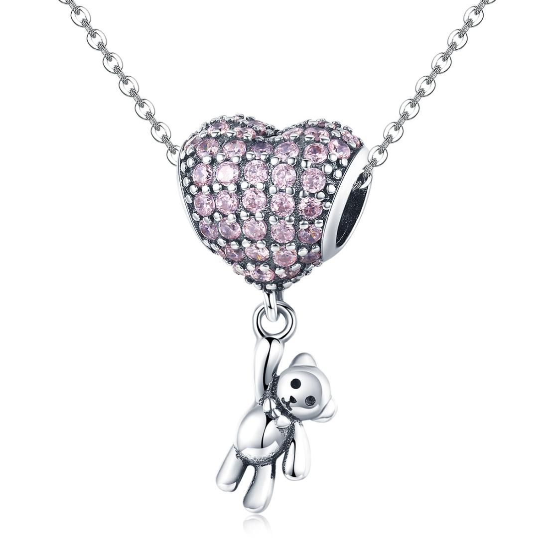 925 Sterling Silver Bear Balloon Bracelet With Zirconium Diamond Beads Style - Bead + Chain