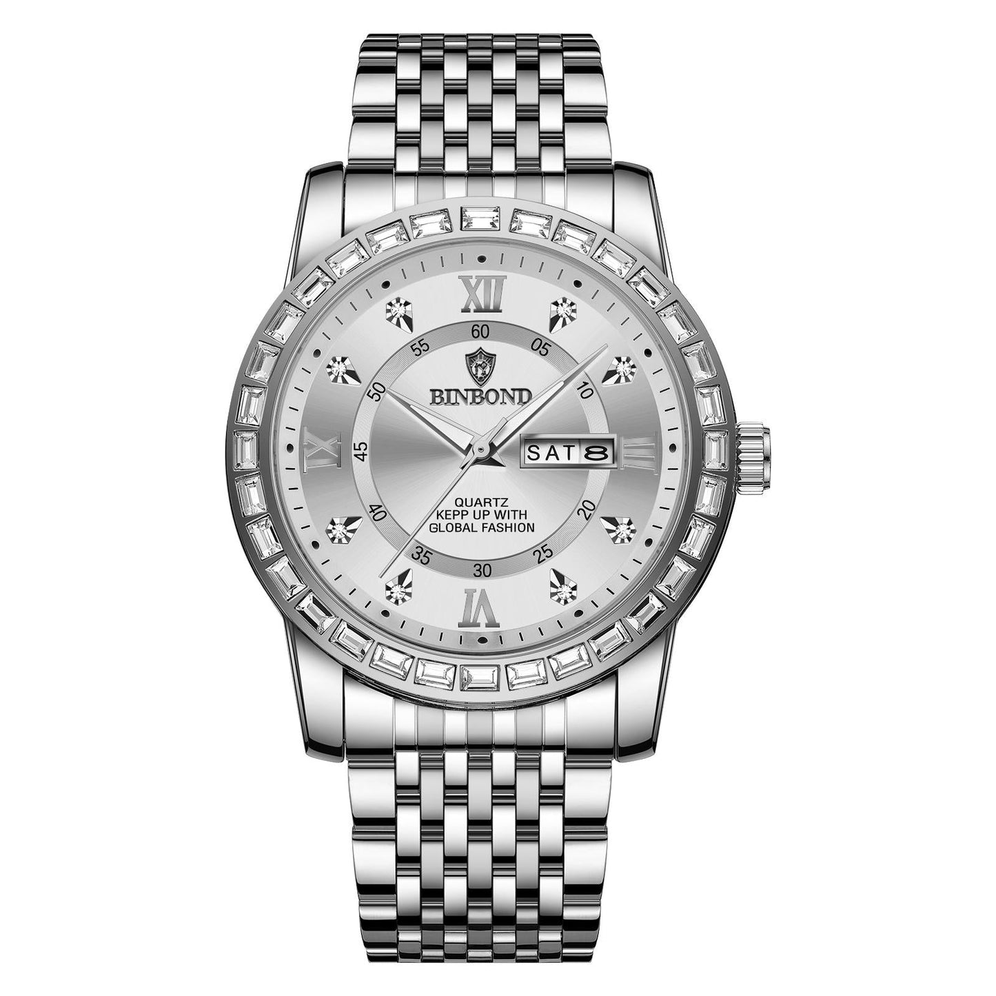 Diamond Dual-calendar Luminous Quartz Watch - B2202 - Inter-Gold-Green