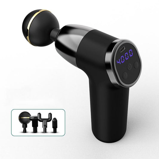 20-Speed Electric Shock Muscle Massage Gun With Lcd Screen - Black
