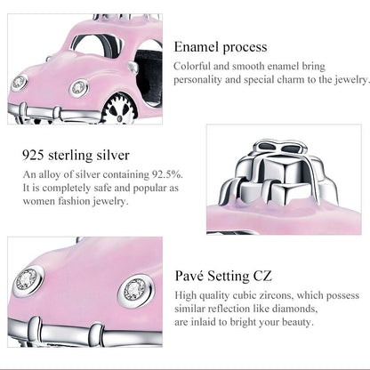 925 Sterling Silver Pink Car Beads For Diy Bracelets & Necklaces
