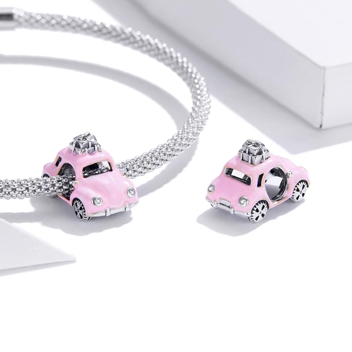 925 Sterling Silver Pink Car Beads For Diy Bracelets & Necklaces