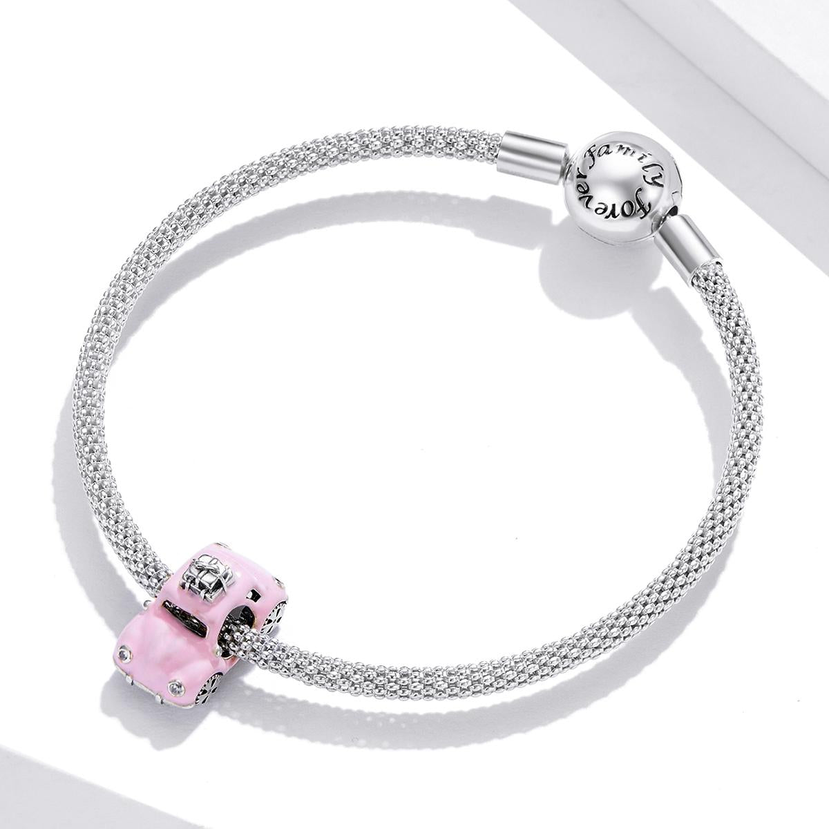 925 Sterling Silver Pink Car Beads For Diy Bracelets & Necklaces