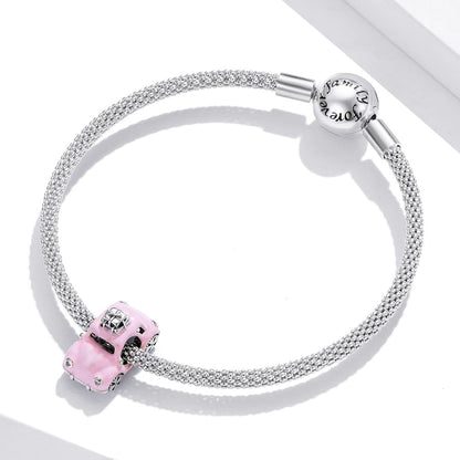 925 Sterling Silver Pink Car Beads For Diy Bracelets & Necklaces