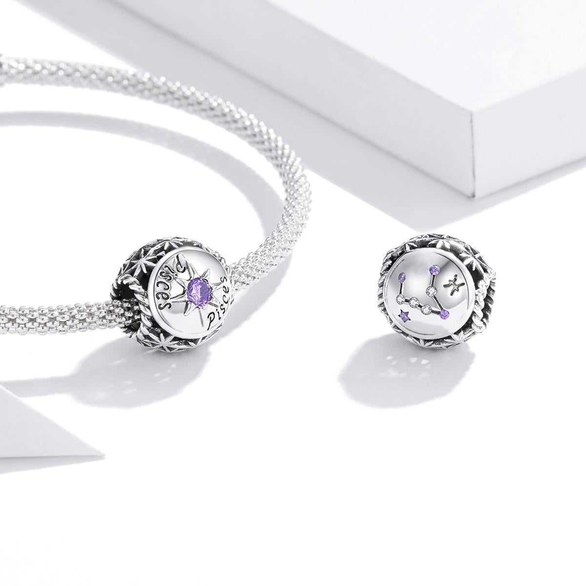 925 Sterling Silver Zodiac Zircon Bead Bracelet / Necklace Set Pisces Style - Pisces