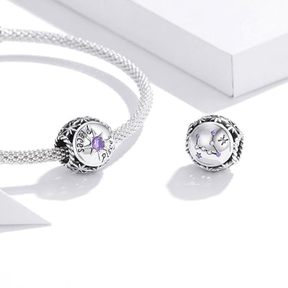 925 Sterling Silver Zodiac Zircon Bead Bracelet / Necklace Set Pisces Style - Pisces