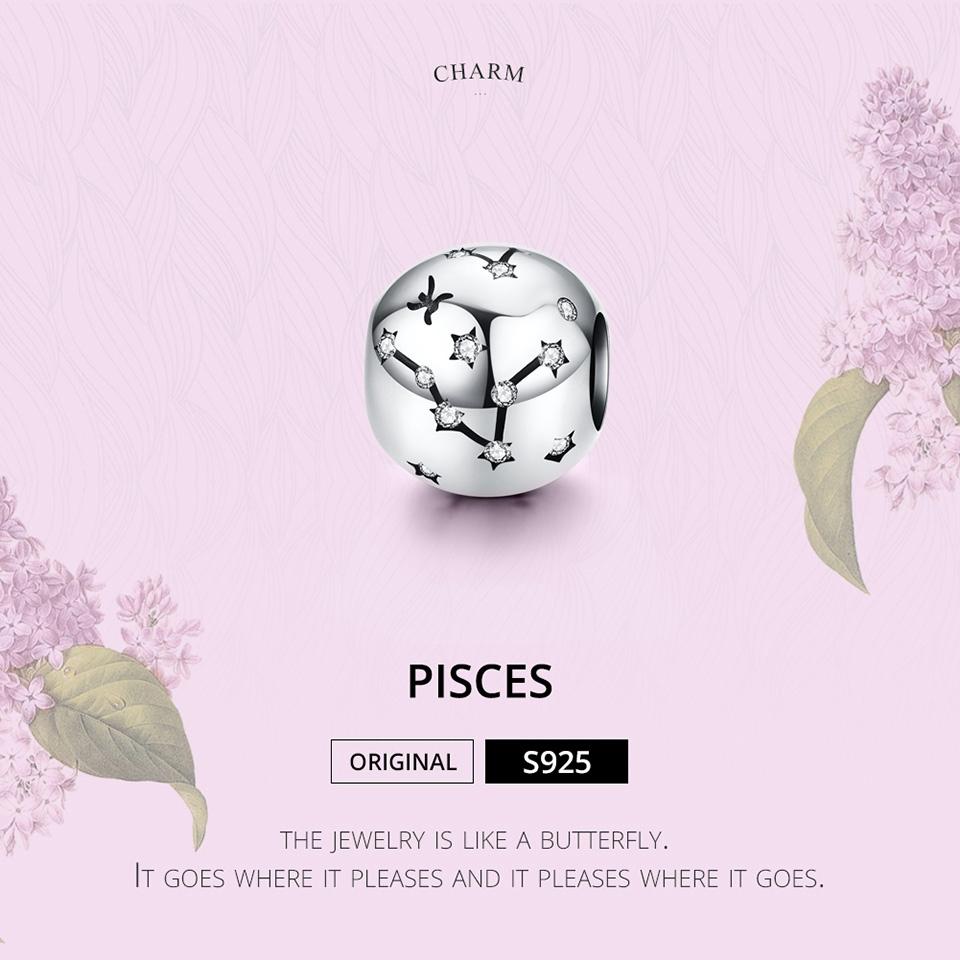 925 Sterling Silver Diy Zodiac Bracelet Beads Constellation Accessory Pisces Style - Pisces