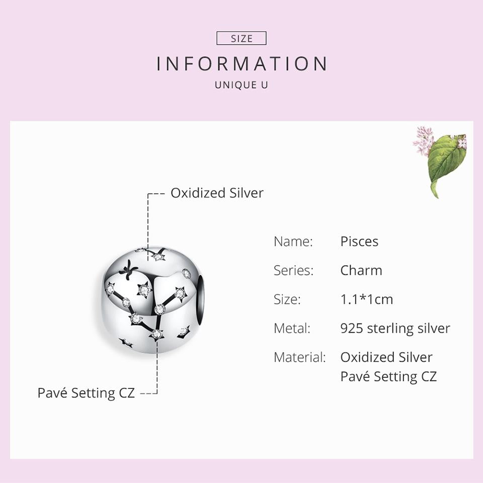 925 Sterling Silver Diy Zodiac Bracelet Beads Constellation Accessory Pisces Style - Pisces
