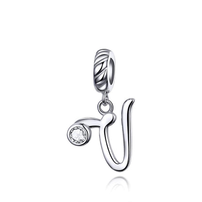 925 Sterling Silver Personalized Letter Pendant For Diy Bracelets & Necklaces Style - V