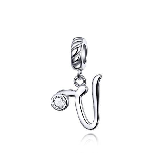 925 Sterling Silver Personalized Letter Pendant For Diy Bracelets & Necklaces Style - V