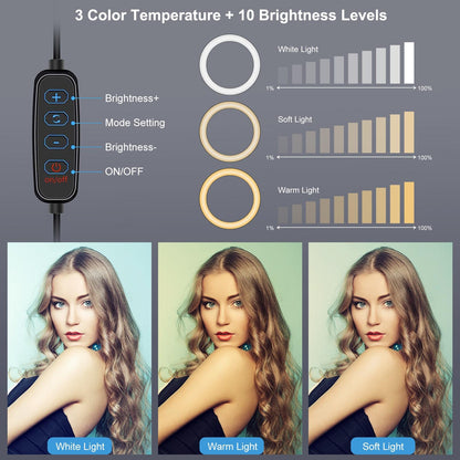 6.2 Led Ring Light with Usb 3 Modes Dimmable Desktop Tripod Cold Shoe Ball Head