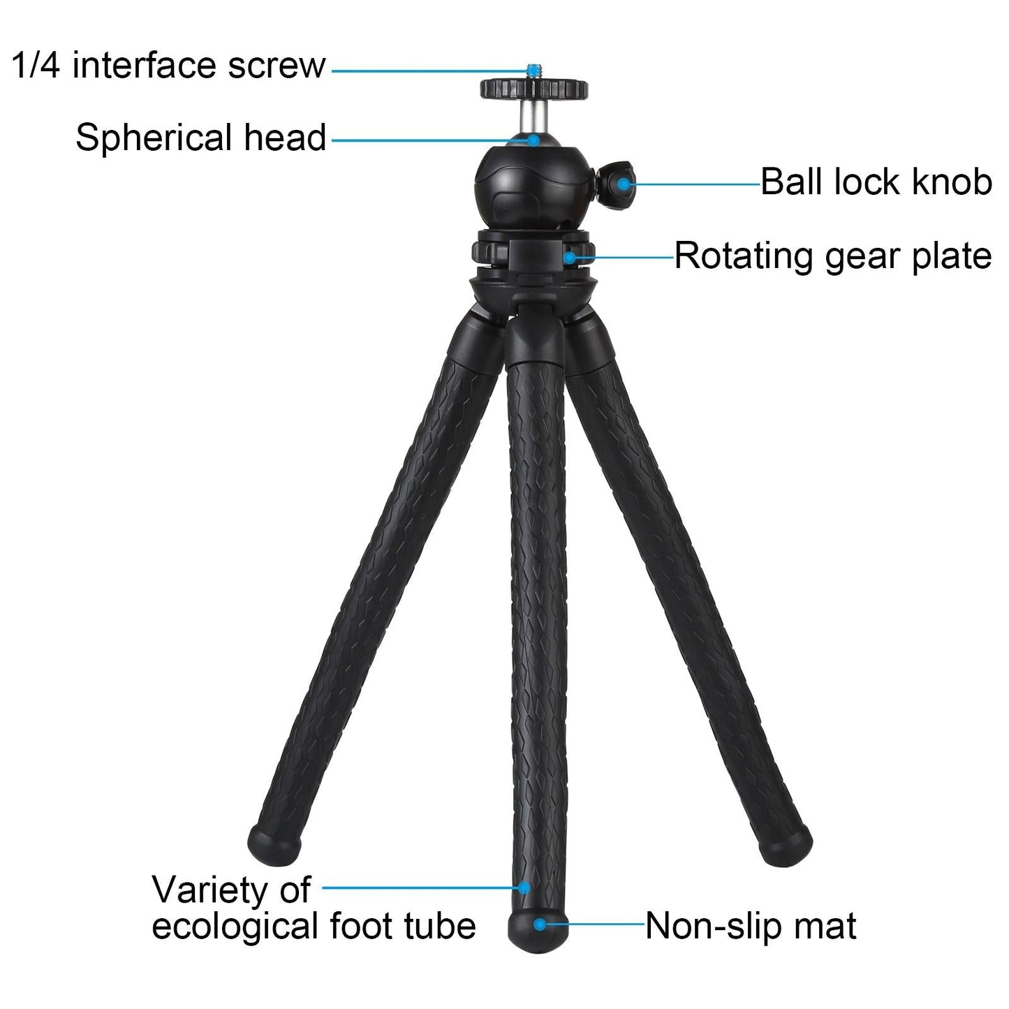 Flexible Mini Octopus Tripod with Ball Head and Phone Clamp for Slr Cameras Gopro and Cellphones