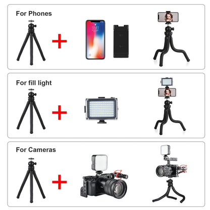 Flexible Mini Octopus Tripod with Ball Head and Phone Clamp for Slr Cameras Gopro and Cellphones