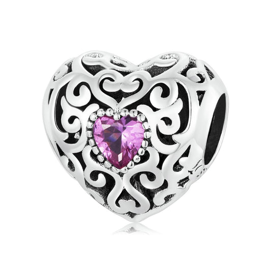 925 Sterling Silver Retro Flower Heart Beads For Diy Bracelets & Necklaces