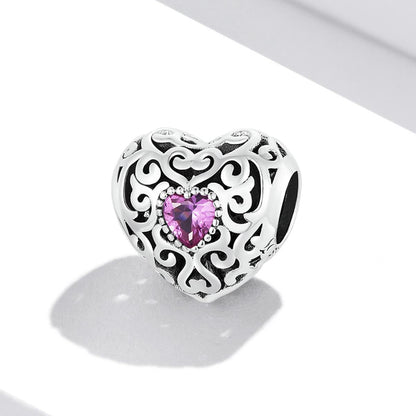 925 Sterling Silver Retro Flower Heart Beads For Diy Bracelets & Necklaces