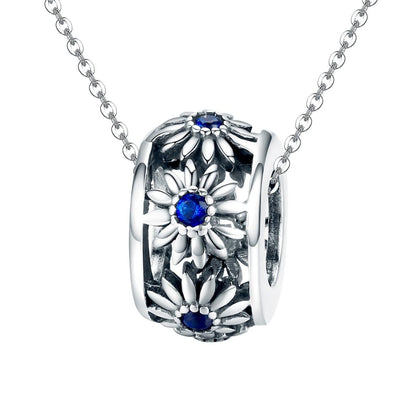 925 Sterling Silver Blue Daisy Spacer For Bracelet