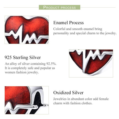 925 Sterling Silver Red Ecg Beaded Love Bracelet