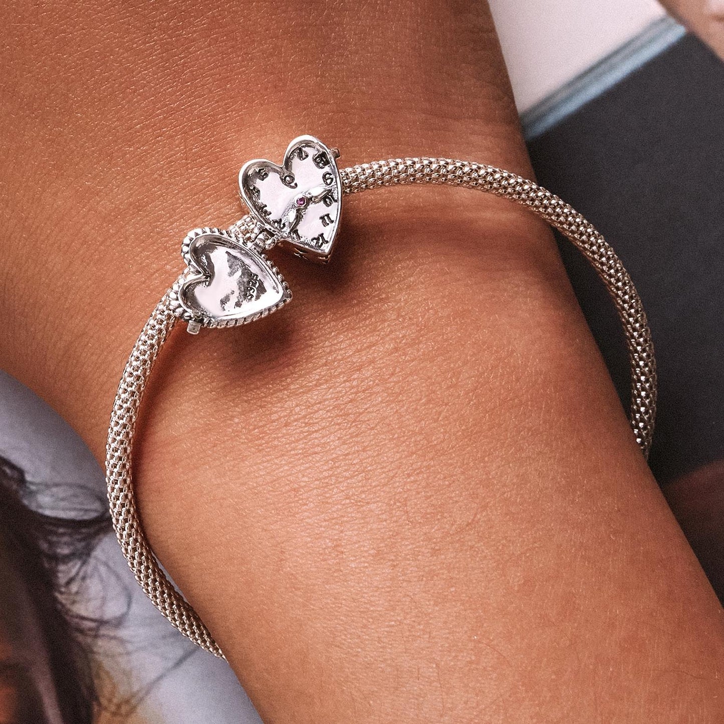 925 Sterling Silver Heart Clock Beads For Diy Bracelets & Necklaces