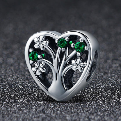 925 Sterling Silver Tree Of Life Heart Bracelet & Clear Beads