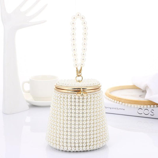 White & Beige Pearl Mini Tote Bag
