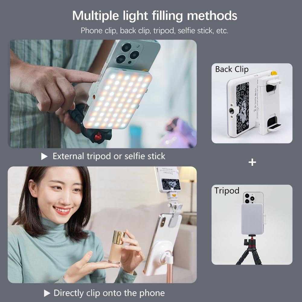 Rechargeable Clip Fill Light - 60 Leds 3 Light Modes Front & Back Clip a Type Blue - A Type White