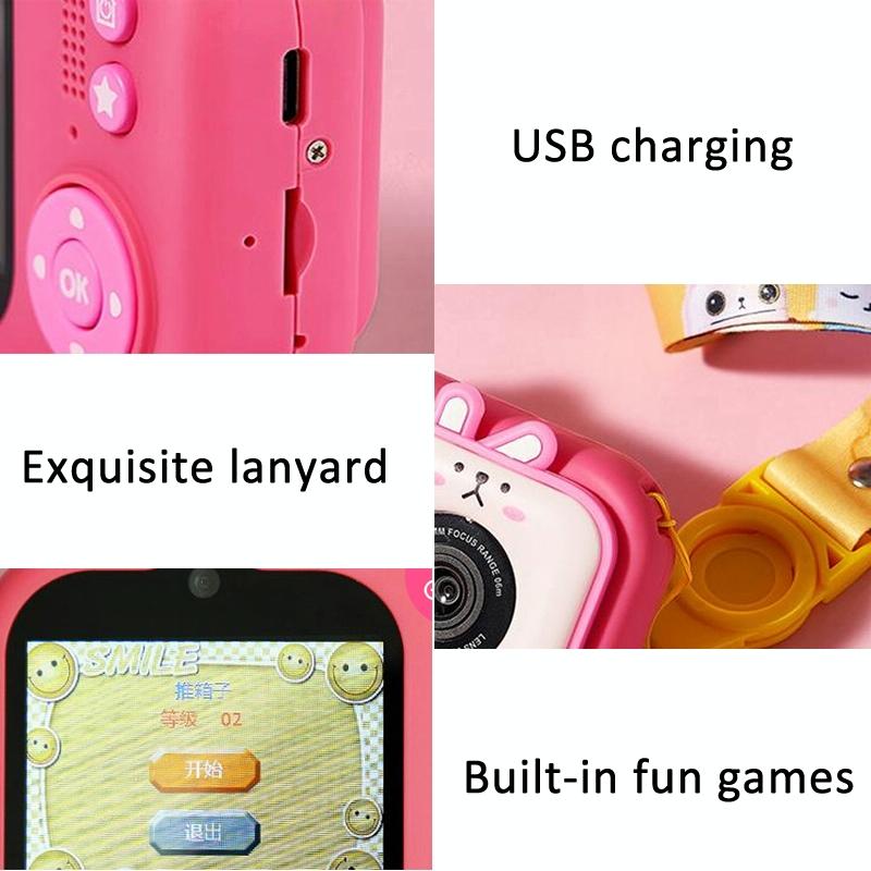 48Mp Dual Lens Kids Digital Camera With 2.4 Ips Screen And 32Gb Tf Card - Blue Fox - With 32G Tf Card Pink Bunny
