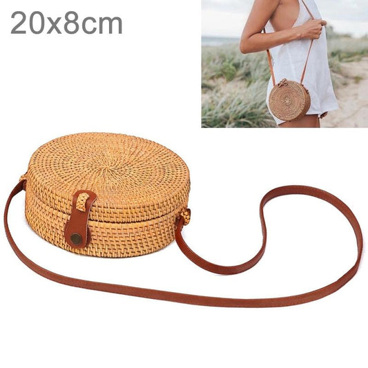 Handmade Rattan Bag With Buckle Bowknot Design Perfect For Autumn And Beach Days 20X20X8Cm